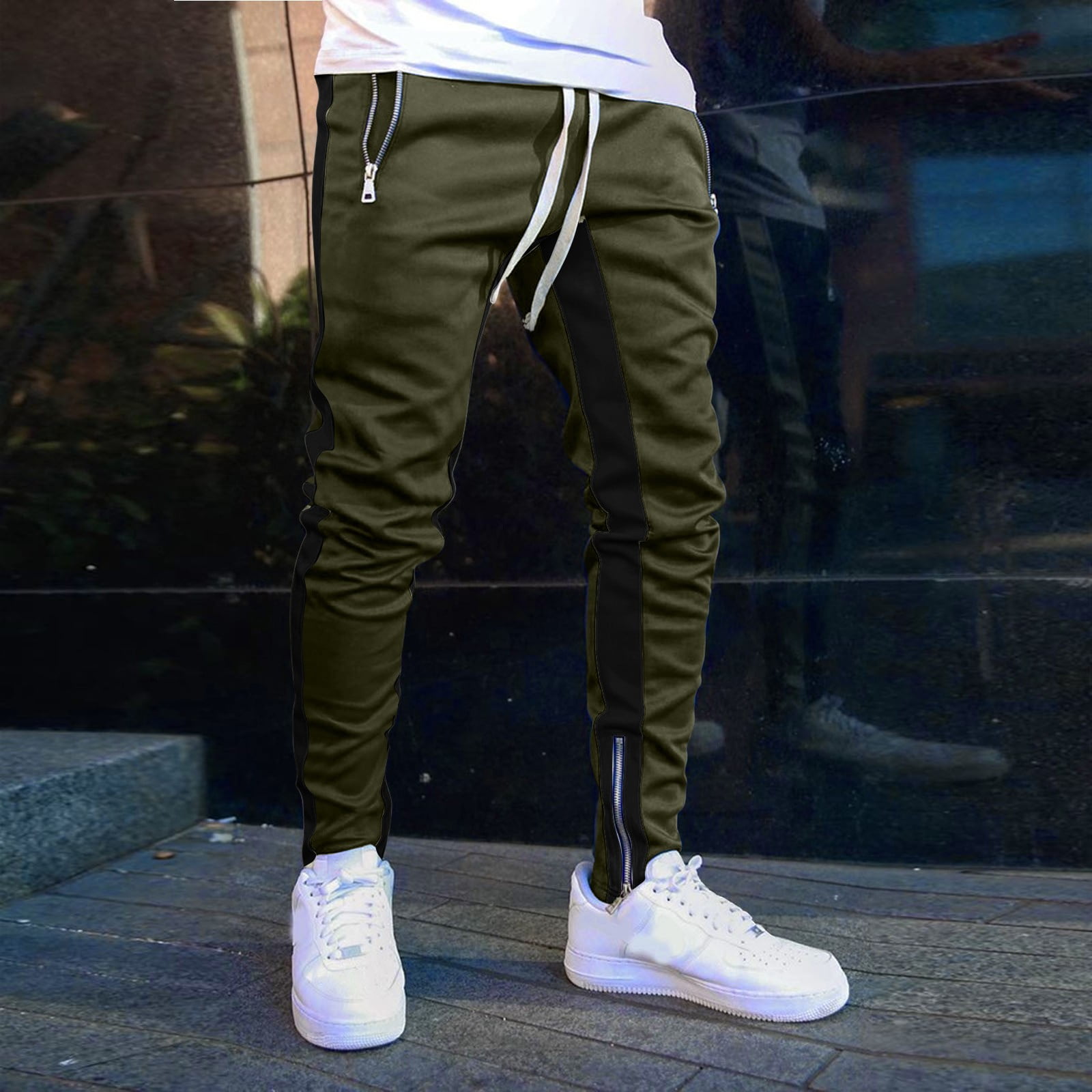 Mens Joggers zipper Casual Pants Fitness Sportswear Tracksuit Bottoms  Skinny Sweatpants Trousers Black Gyms Jogger Track Pants