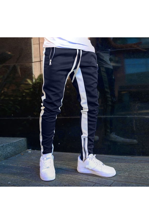 men drawstring track pants sport jogging bottoms joggers gym sweatpants trousers navy xl