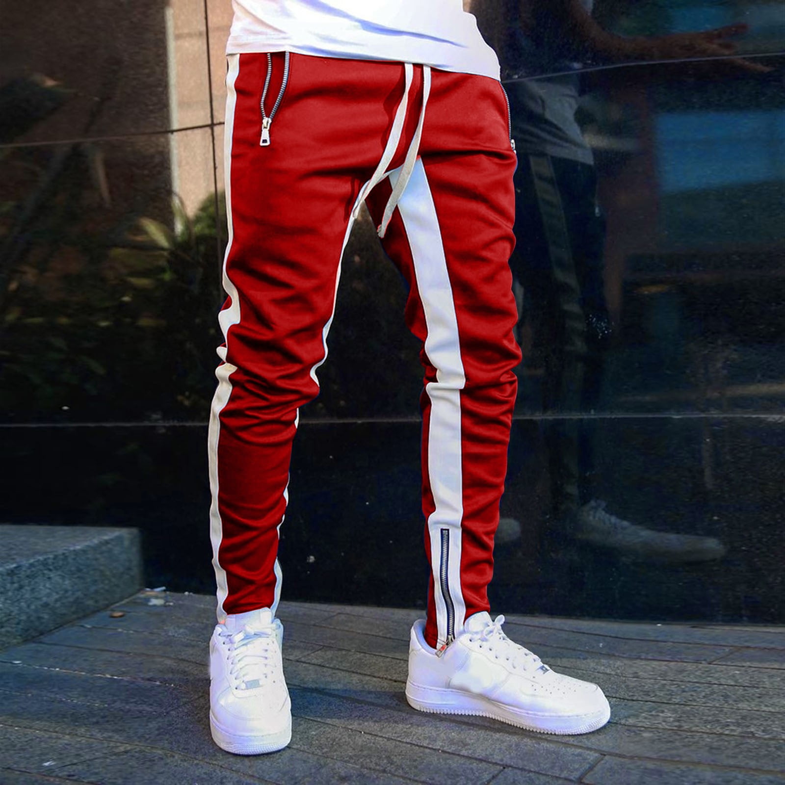 Red white joggers sale
