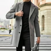 haxmnou men's classic notched collar single wool blend pea coat grey xxl（Please Buy One Size Larger）