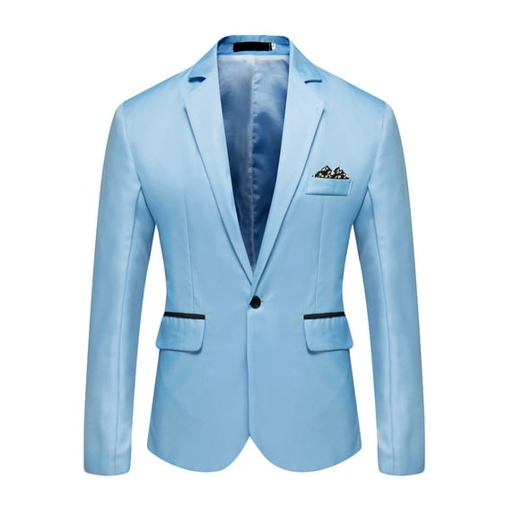 haxmnou men's tuxedo jacket notched lapel one button suit blazer for dinner prom wedding sky blue xxl