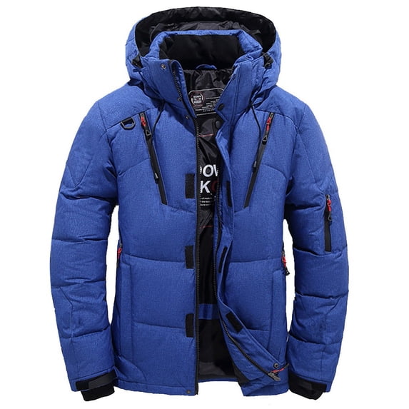 haxmnou men winter warm down jacket ski snow thick hooded puffer coat parka quilted blue xl