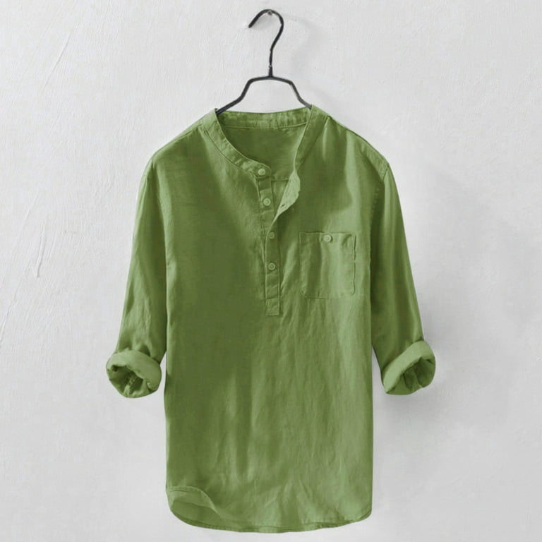 Casual Men Cotton Linen Shirt Long Sleeve Loose Blouse Button Down  Shirts-Tops