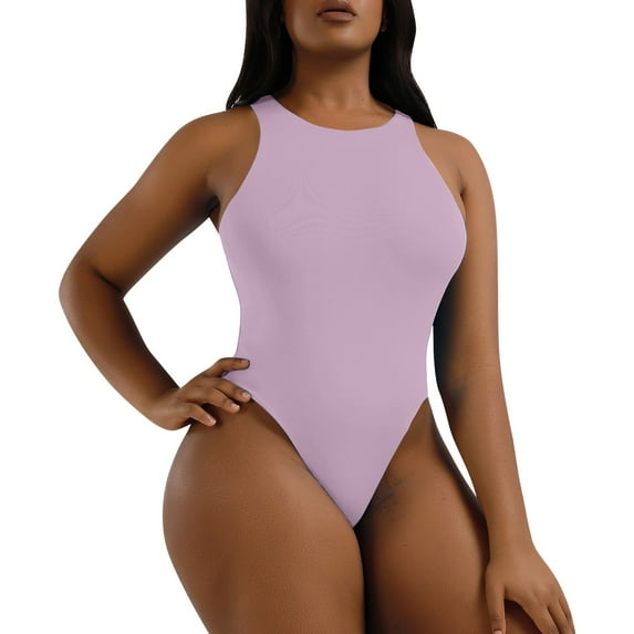 haxmnou personality design summer women's tight solid color knitted jumpsuit purple l