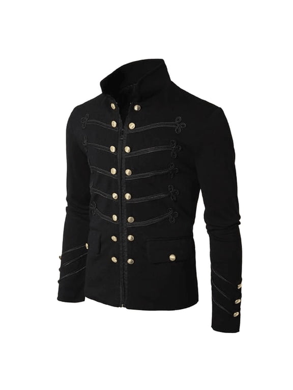 vintage men gothic steampunk military parade jacket cardigan outwear coat black l