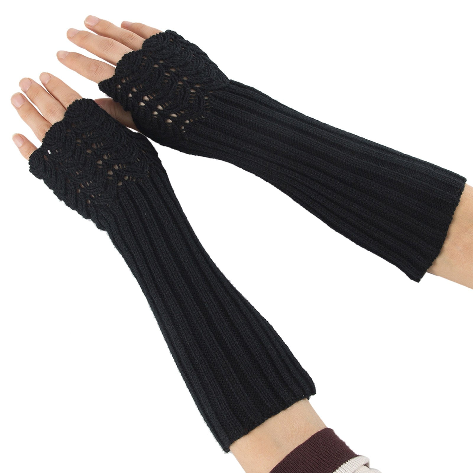 haxmnou women cable knit arm warmer gloves super long fingerless thumb
