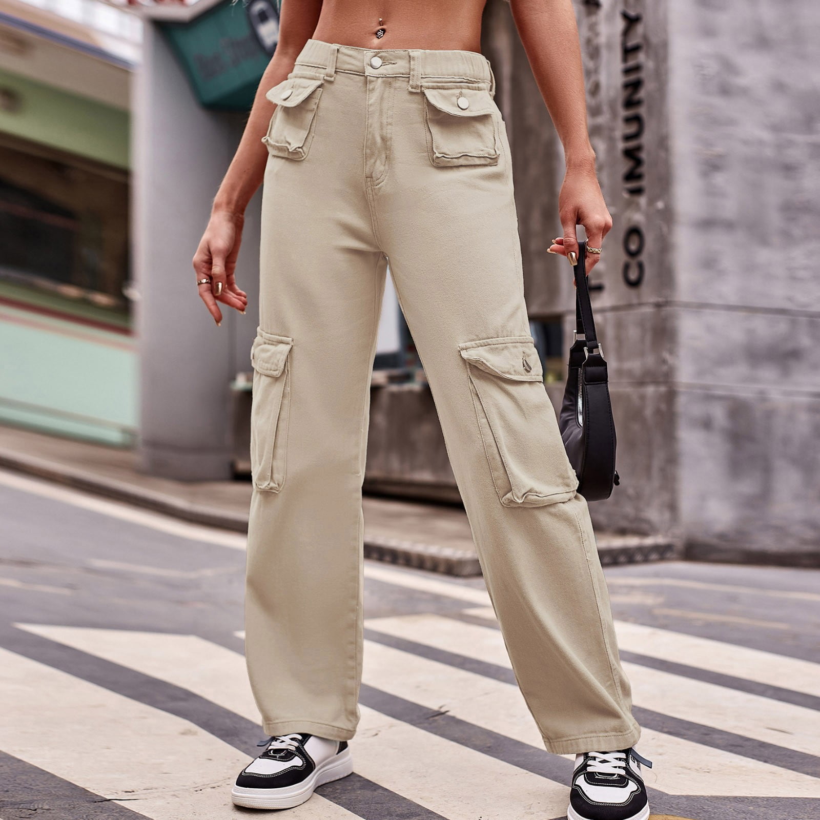 Cargo Pants for Women High Waist Cargo Jeans Multi Flap Pocket