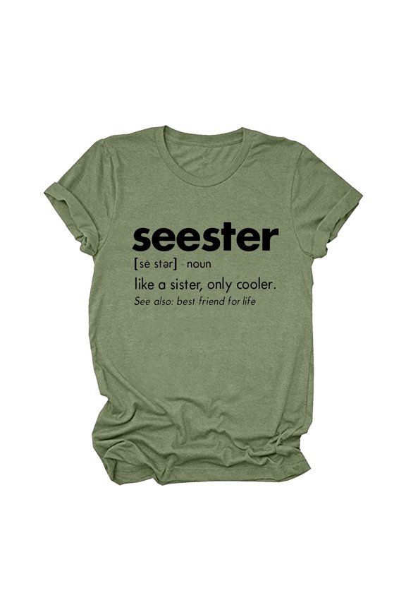 women casual seester print t shirt round neck short sleeve tee tops tunic blouse green m