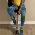 thumbnail image 1 of haxmnou women high waist straight jeans pant holes denim jeans ripped casual jeans green l, 1 of 9
