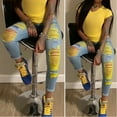 thumbnail image 1 of haxmnou women high waist straight jeans pant holes denim jeans ripped casual jeans yellow l, 1 of 8