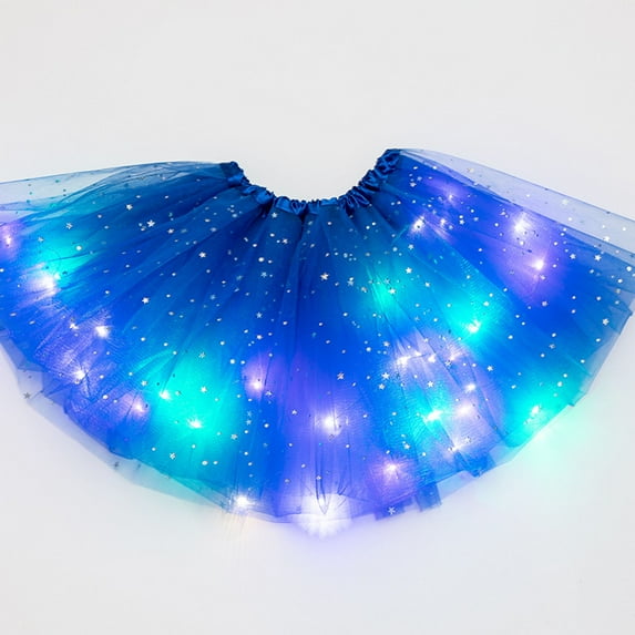 haxmnou women led light up glow dance tutu 5layer skirt fancy party ballet dress sparkly blue one size