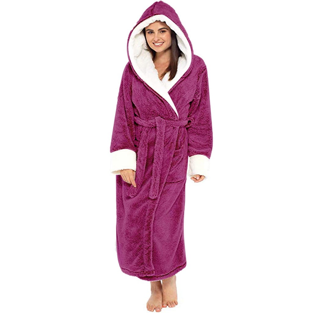 LOTUS LINEN Women Plush Hooded Robes - Women's Fleece Long Bathrobe with  Hood