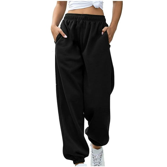 haxmnou women's cinch bottom sweatpants pockets high waist sporty gym fit jogger pants lounge trousers black l