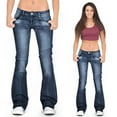 thumbnail image 1 of haxmnou women's juniors high bell bottoms jeans flare jeans solid hippie wide leg denim flared bell bottom pants navy m, 1 of 5
