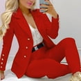 thumbnail image 1 of haxmnou women's solid two piece suit set business office long sleeve suit jacket and trouser red xxl, 1 of 8