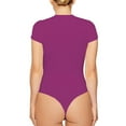 thumbnail image 1 of haxmnou women's v neck short sleeve bodysuit tops body suits ribbed women t shirt fitted tee clothing&nbsp; hot pink xl, 1 of 4