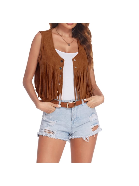 women tassel vest 70s hippie suede rivers sleeveless short fringe jacket open front fringe vest cardigan female western denim punk style cardigan jacket khaki s