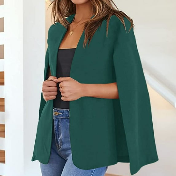 haxmnou womens cape blazer split sleeve open front casual jacket coat formal workwear green xl