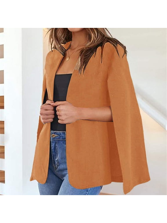 womens cape blazer split sleeve open front casual jacket coat formal workwear khaki xl