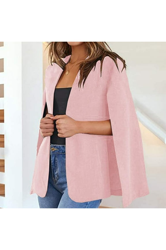 womens cape blazer split sleeve open front casual jacket coat formal workwear pink m