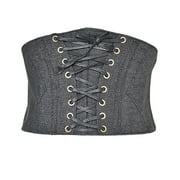 haxmnou womens denim underbust elastic waist blue and black belt corset black