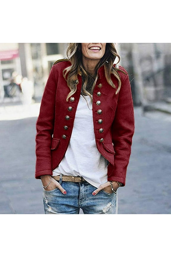 womens double button front military style blazer ladies formal jacket red s