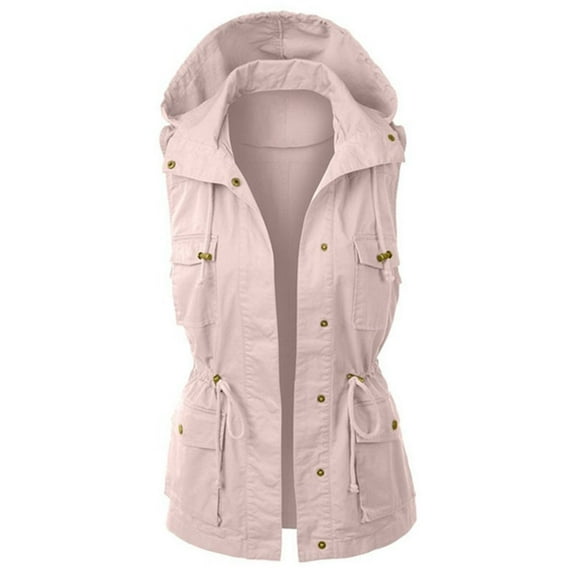 haxmnou womens military anorak sleeveless vest safari utility zip up lightweight hoodies jacket with pockets pink m