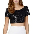 thumbnail image 1 of haxmnou womens short sleeve full sequin sparkle tops glitter short sleeve party shirt crop top blouse black xxl, 1 of 8
