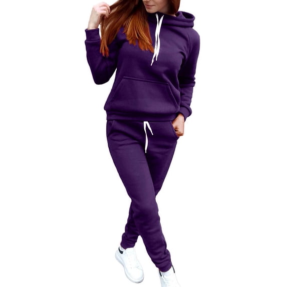 haxmnou womens sweatsuits tracksuit two piece outfits casual solid color jogging sweat suits matching jogger pants set Purple XXL