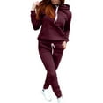 thumbnail image 1 of haxmnou womens sweatsuits tracksuit two piece outfits casual solid color jogging sweat suits matching jogger pants set Wine XL, 1 of 7