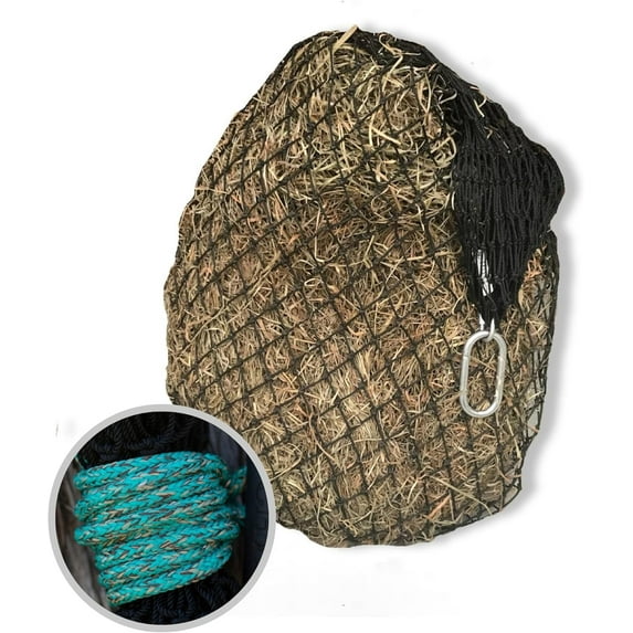 hay chix Hay Net for Horses | Slow Feed Hay Bag Feeder | Marine-Grade UV Treated Nylon | Holds 4-6 Flakes | Half Bale Net (1 3/4" Holes) VTG. Turquoise Rope Color