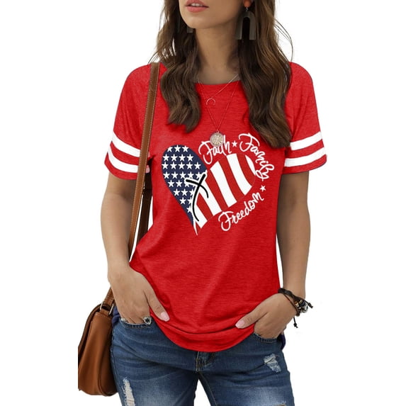 hcihgzr American Flag Heart Shirts Women Patriotic USA Flag Graphic Shirt 4th of July T-Shirt Short Sleeve Summer Tee Tops(M,5 Red)