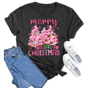 hcihgzr Merry Christmas Shirts for Women Funny Xmas Tree Graphic T-Shirt Casual Holiday Tee TopsS,1 Dark Grey