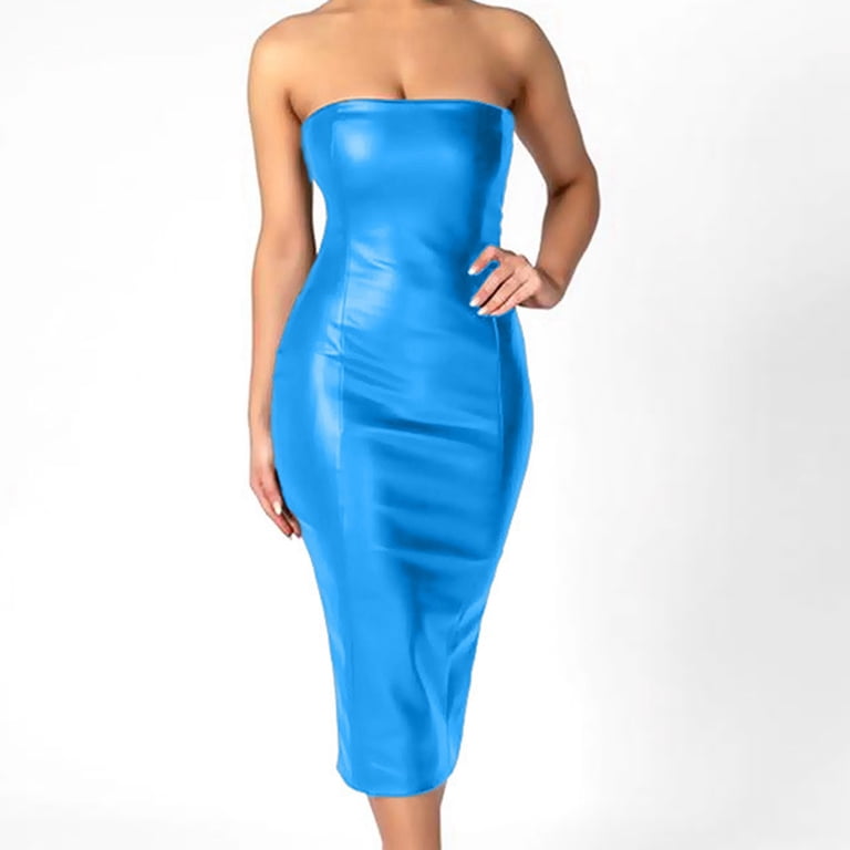 hcuribad Leather Skirt,Maxi Dress Pu Leather Career Off The Shoulder Midi  Pencil Dress Fashion Elegant Bodycon Backless Split Sexy Club Dress Corset  Dress,Cocktail Dress formal Dress Blue Dress S - Walmart.com