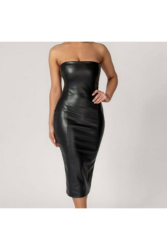 Leather Skirt,Maxi Dress Pu Leather Career Off The Shoulder Midi Pencil Dress Fashion Elegant Bodycon Backless Split Sexy Club Dress Corset Dress,Cocktail Dress formal Dress Black Dress XL