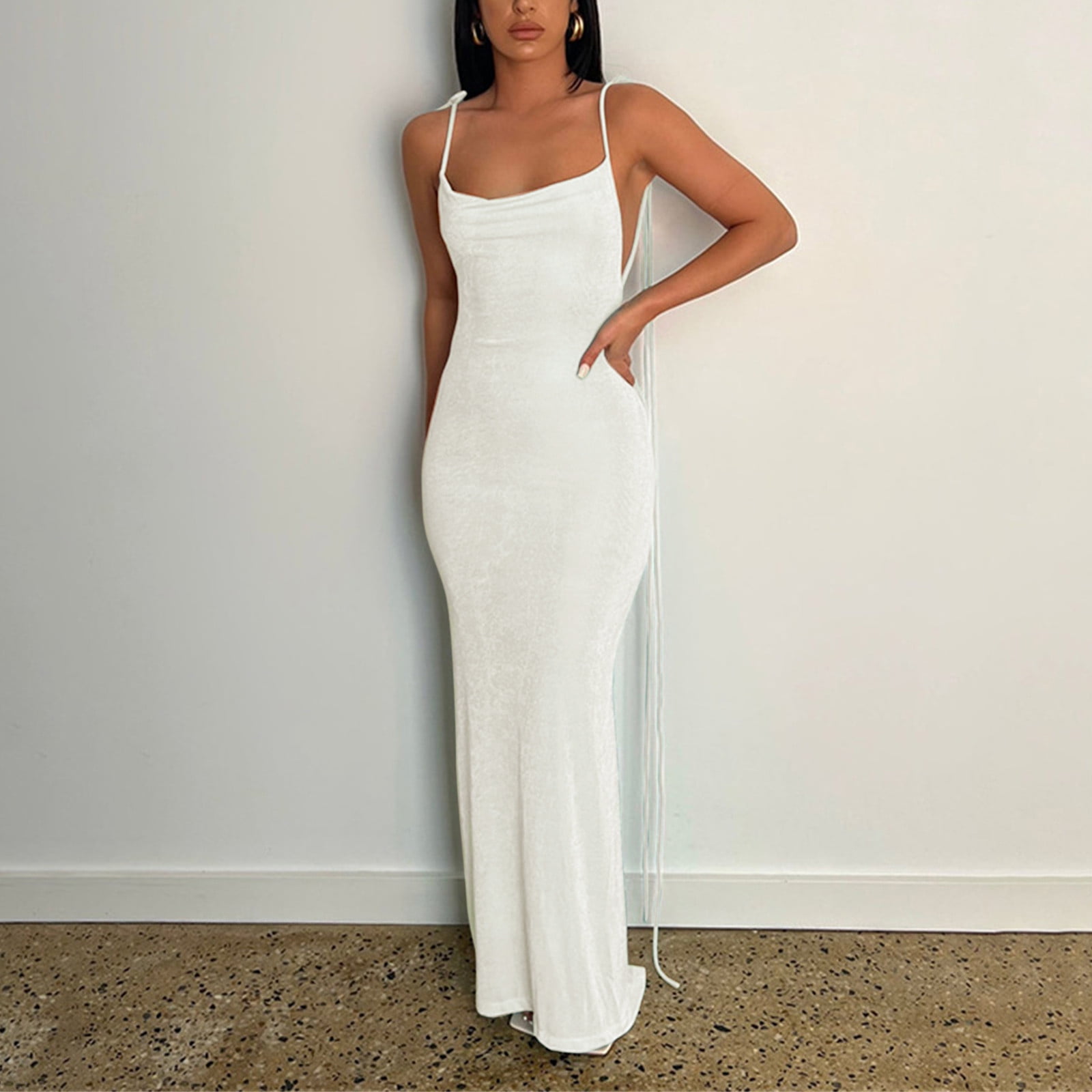 Women Summer Halter Backless Sexy Solid Casual Maxi Dress Women Summer Halter Backless Sexy Solid Casual Maxi Dress