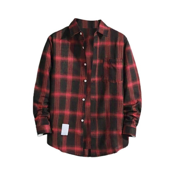 HCURIBAD Plaid Shirt Men, Mens Button down Long Sleeve Shirt Men's Fall Casual Shirt Lapel Plaid Tops Men's Cardigan, Flannel Shirt for Men, Mens Clothes, 1x Shirt Red XL