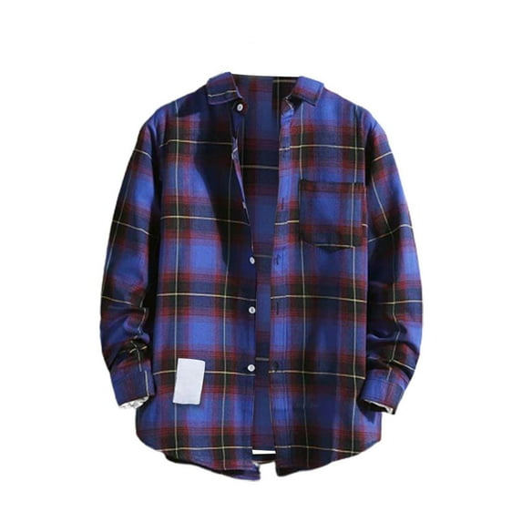 HCURIBAD Plaid Shirt Men, Mens Button down Long Sleeve Shirt Men's Fall Casual Shirt Lapel Plaid Tops Men's Cardigan, Flannel Shirt for Men, Mens Clothes, 1x Shirt Purple XXXL