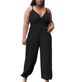hcuribad Plus Size Jumpsuit for Curvy Women 2024 New Women s Deep V Long Sleeve Fashion High Waist Wide Leg Trousers One Piece Jumpsuits Short Sleeve Bodysuit Jumpsuits for Women Clearance Green 2XL W...