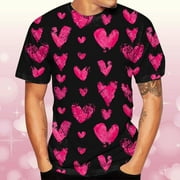 hcuribad Valentine's Shirt Men Mens Shirts, Shirts for Men Mens Fashion Leisure Sports Valentine Cotton Printing Short Sleeve t Shirt Hot Pink 2XL