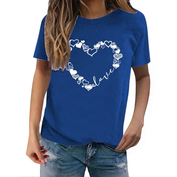 hcuribad Valentine's Shirts for Women Womens Shirts t Shirts for Women Valentine's Day Funny Print t Shirt Printed Crew Neck Shirt Women's Pullover t Shirt Blue M