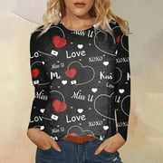 HCURIBAD Valentine's Shirts for Women Womens Shirts t Shirts for Women Women's Able Round Neck Long Sleeve Valentine's Day Love Print Top t Shirt Beige L