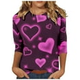 thumbnail image 1 of hcuribad Valentine's Shirts for Women Womens Shirts t Shirts for Women Women's Round Neck Valentine's Day Love Print Three Quarter Sleeve t Shirt Black L, 1 of 3