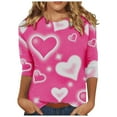 thumbnail image 1 of hcuribad Valentine's Shirts for Women Womens Shirts t Shirts for Women Women's Round Neck Valentine's Day Love Print Three Quarter Sleeve t Shirt Hot Pink S, 1 of 3