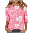 thumbnail image 1 of hcuribad Valentine's Shirts for Women Womens Shirts t Shirts for Women Women's Round Neck Valentine's Day Love Print Three Quarter Sleeve t Shirt Pink S, 1 of 3