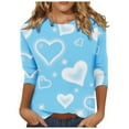 thumbnail image 1 of hcuribad Valentine's Shirts for Women Womens Shirts t Shirts for Women Women's Round Neck Valentine's Day Love Print Three Quarter Sleeve t Shirt Sky Blue 3XL, 1 of 3