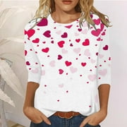 hcuribad Valentine's Shirts for Women Womens Shirts t Shirts for Women Valentine's Day Series Pattern for Womens Tops Love Printed Three Quarter Sleeve Round Neck Top Tee Shirt Blouse Black M