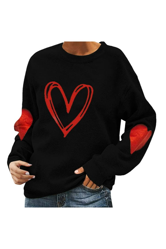 Valentine's Shirts for Women Womens Shirts t Shirts for Women Women's Long Sleeve Valentine's Day Love Print t Shirt Top Black L