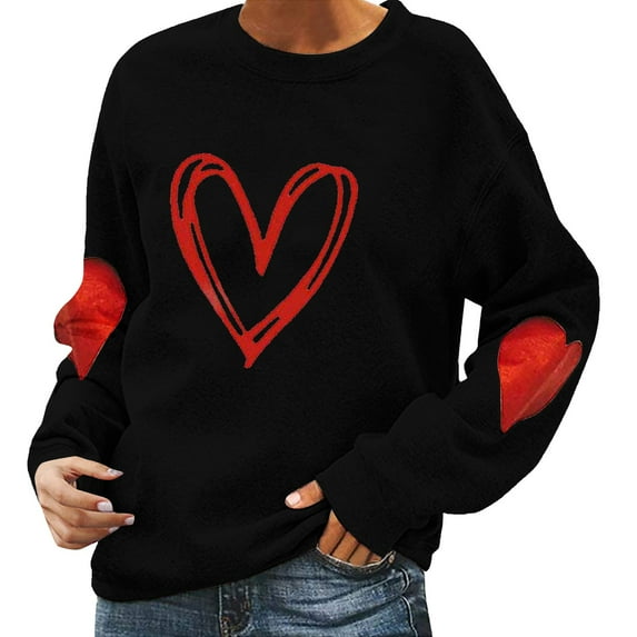 hcuribad Valentine's Shirts for Women Womens Shirts t Shirts for Women Women's Long Sleeve Valentine's Day Love Print t Shirt Top Black L