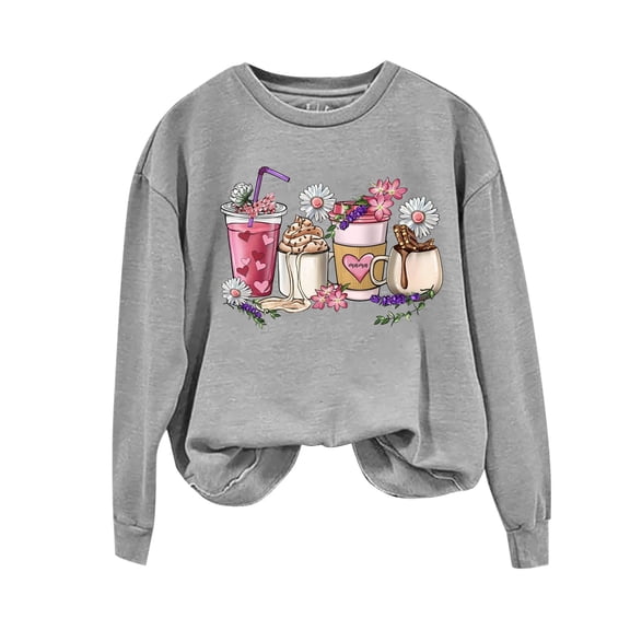 hcuribad Valentine's Shirts for Women Womens Shirts t Shirts for Women Women's Long Sleeve Valentine's Day Print Round Neck t Shirt Grey XL